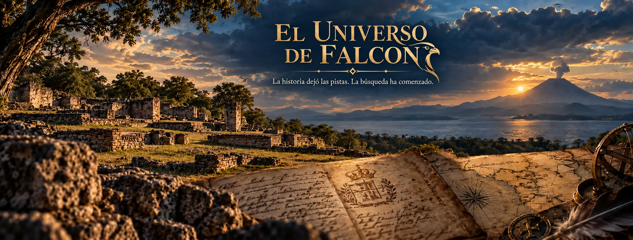 León Viejo, el lago Xolotlán, el Momotombo y un manuscrito antiguo bajo el título El Universo de Falcon